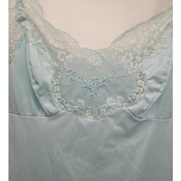 Vintage Van Raalte Blue Satin Embroidered Lace Slip Dress Feminine Nostalgia‎ - Picture 6 of 10